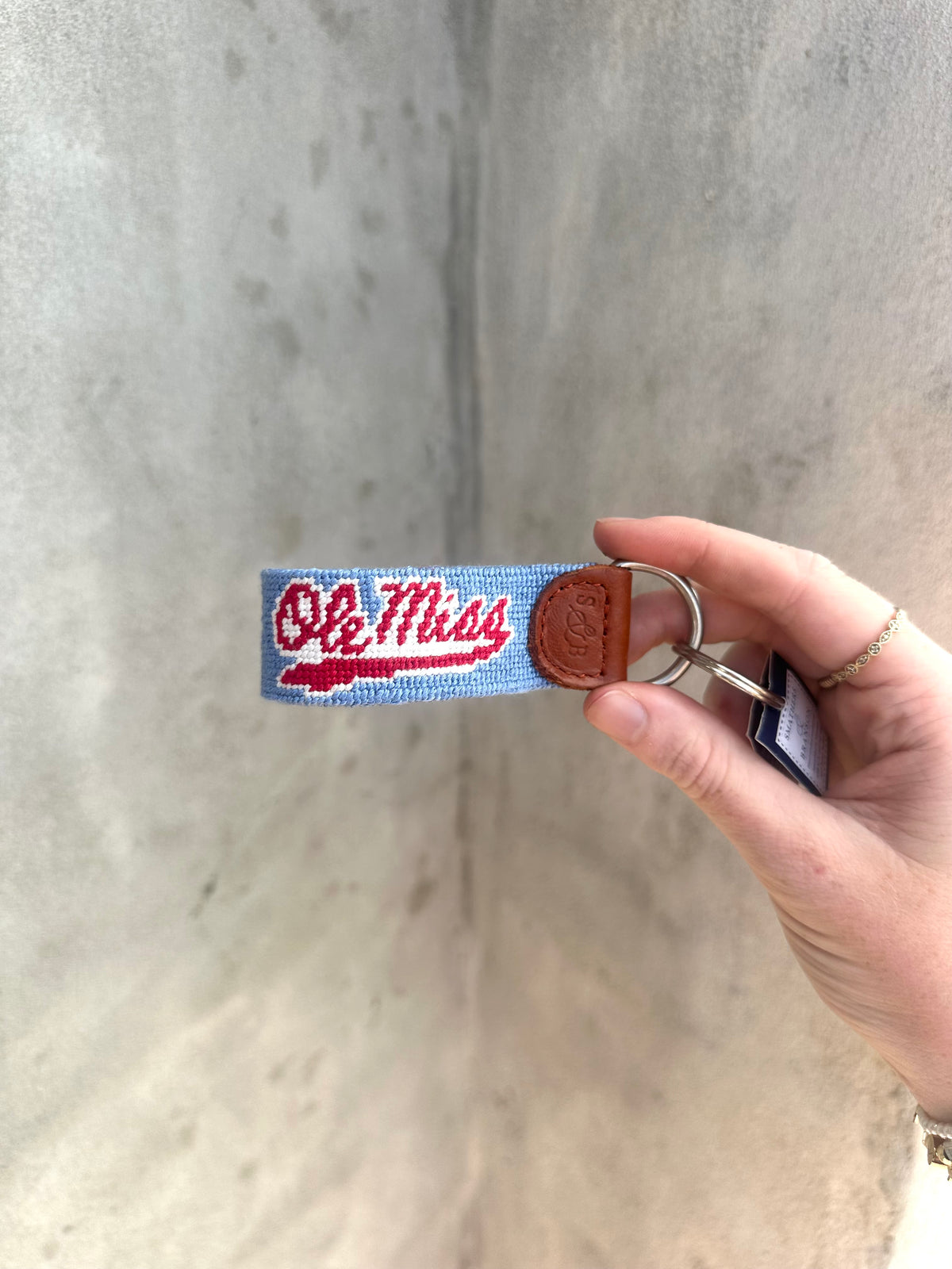 Ole Miss Script Baby Blue Keyfob