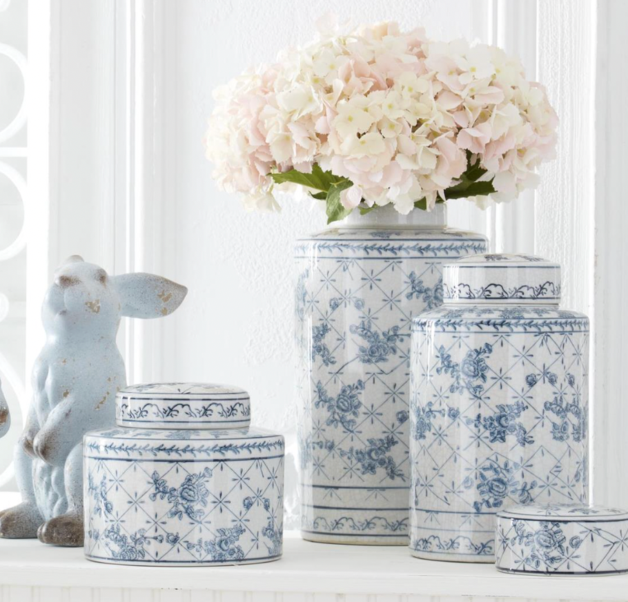 Blue & White Floral Ceramic Canister Ginger Jars