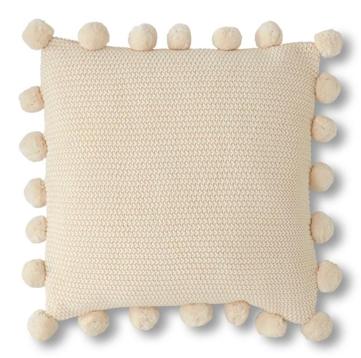20" Cream Knit Pillow w/Pompom Trim