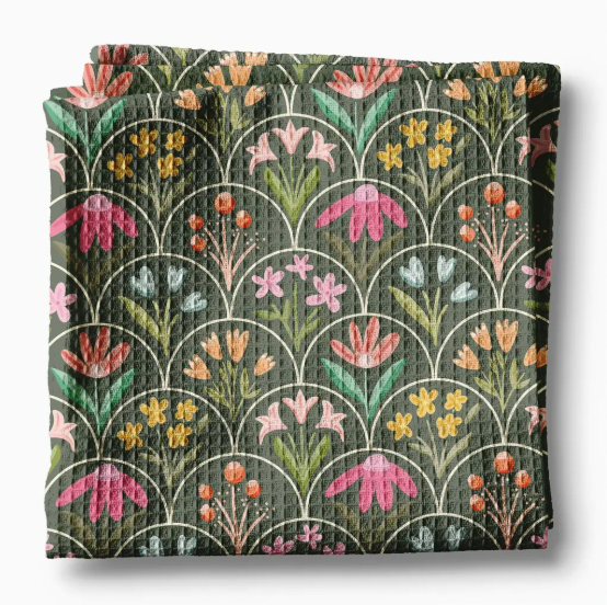 Green Floral Scallop Towel