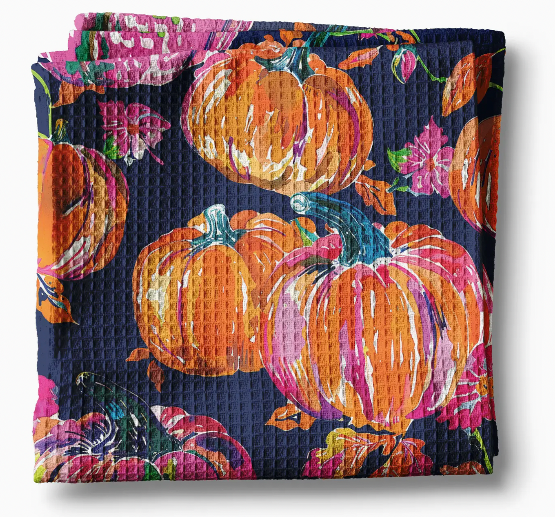 Navy Pink Pumpkin Waffle Towel