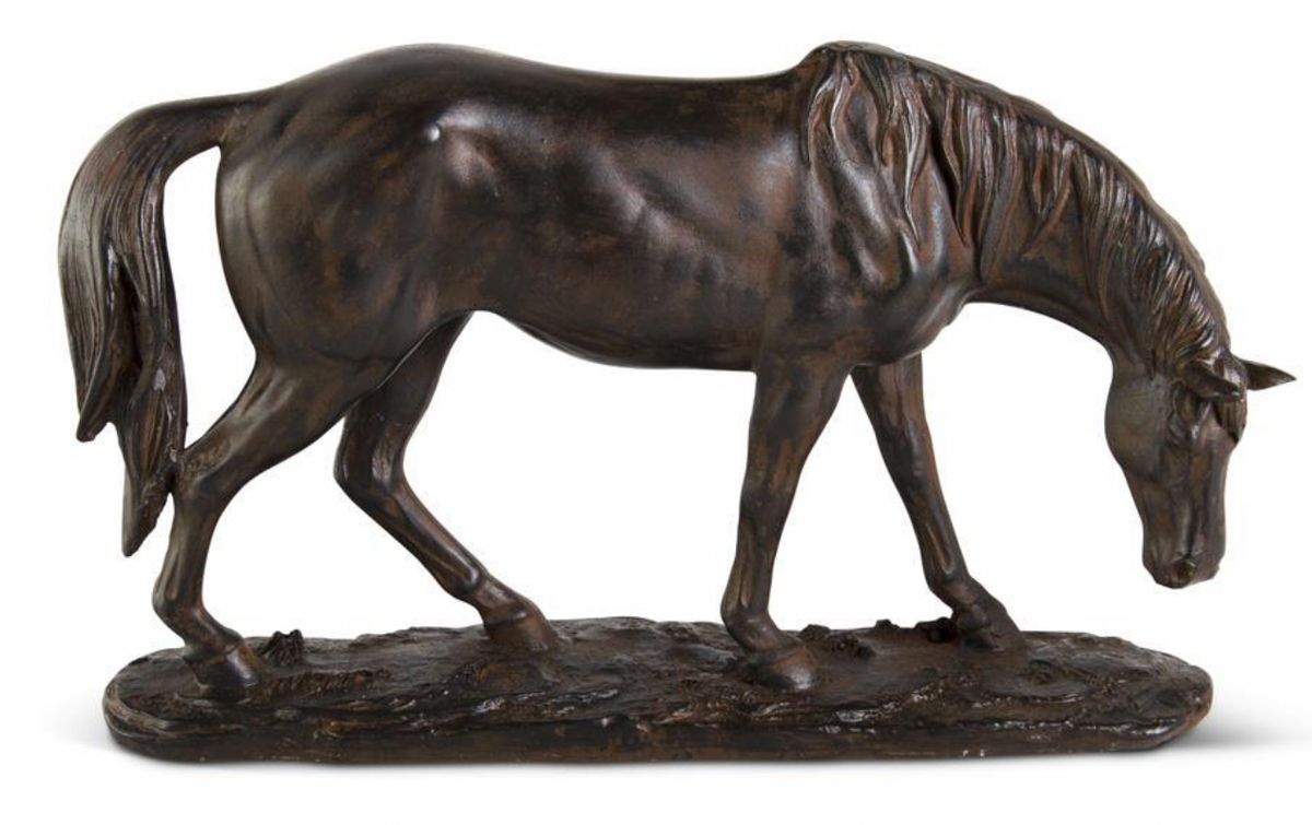 Brown Resin Horse w/Bronze Finish -Head Down 11.25"