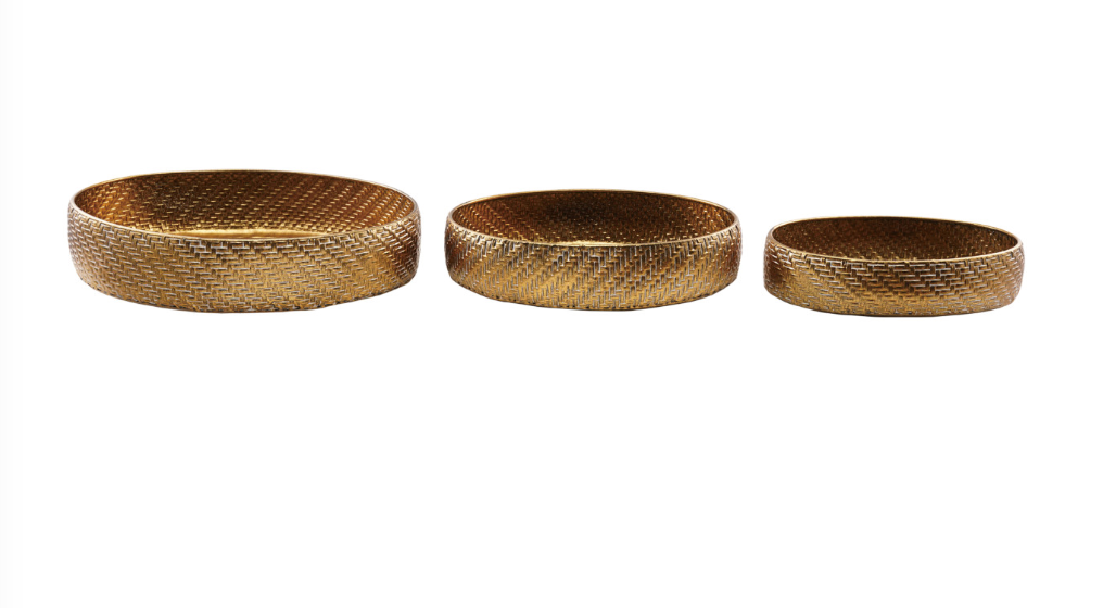 Decorative Galvanized Metal Basket Weave Trays - Gold Finish