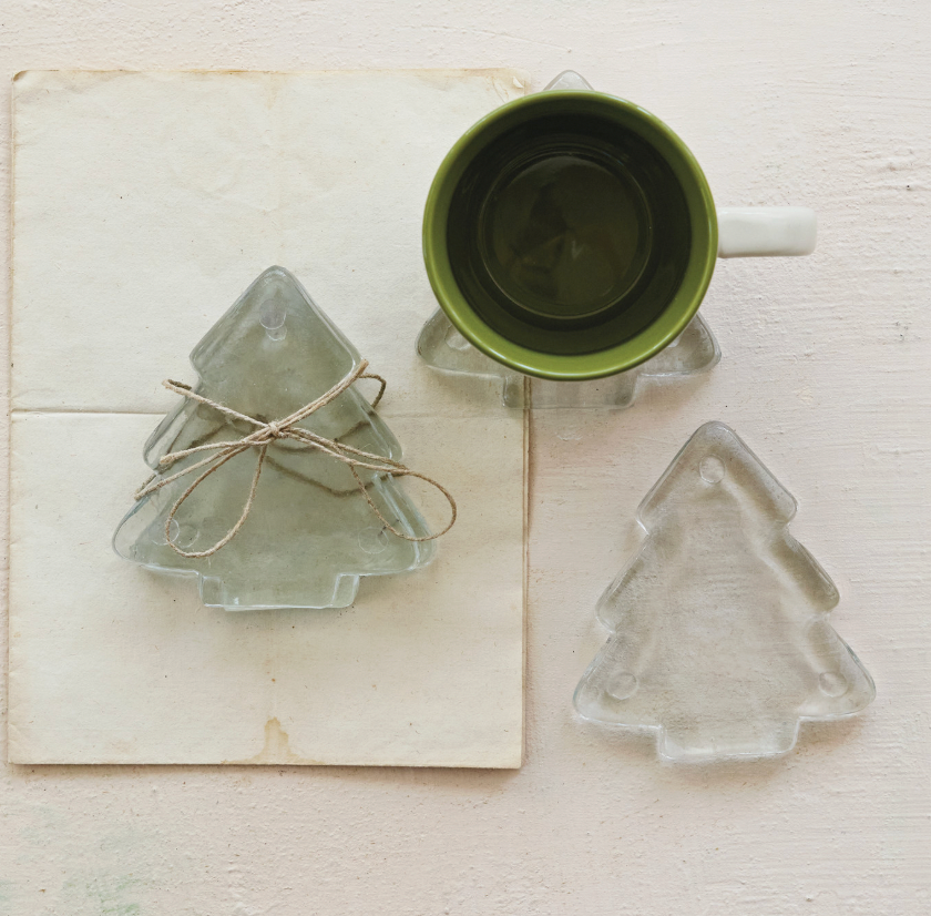 Glass Tree Shaped Coasters (Set of 4)