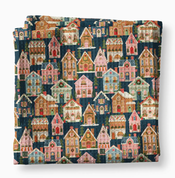 Navy Christmas Village Towel