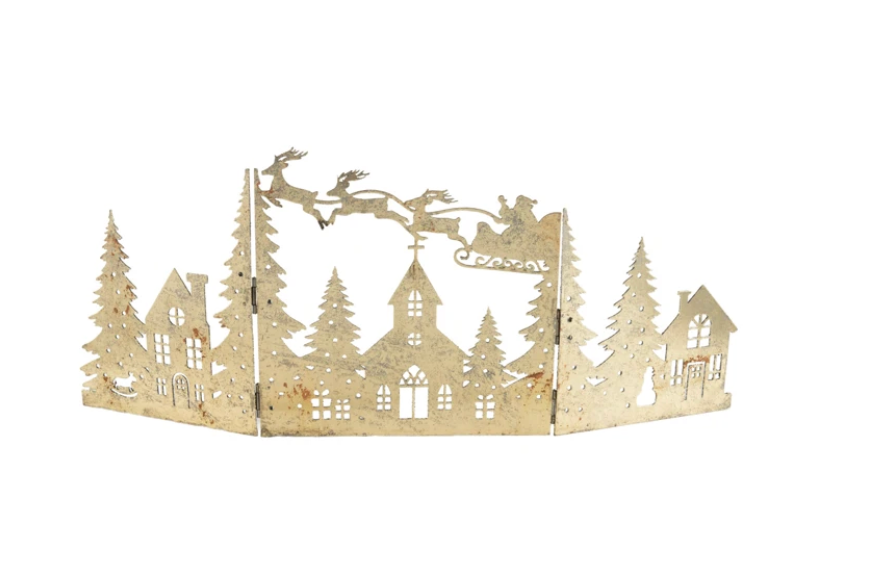 Gold Mantle Scene with Sleigh & Village