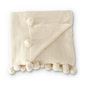 60" Cream Throw Pom Trim