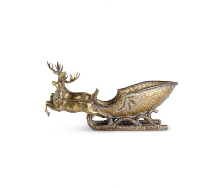 Antiqued Resin Deer Pulling Sleigh