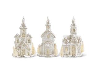 Glittered Church LED Silver Mercury Glass