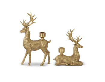 Gold Resin Deer Taper Candleholders
