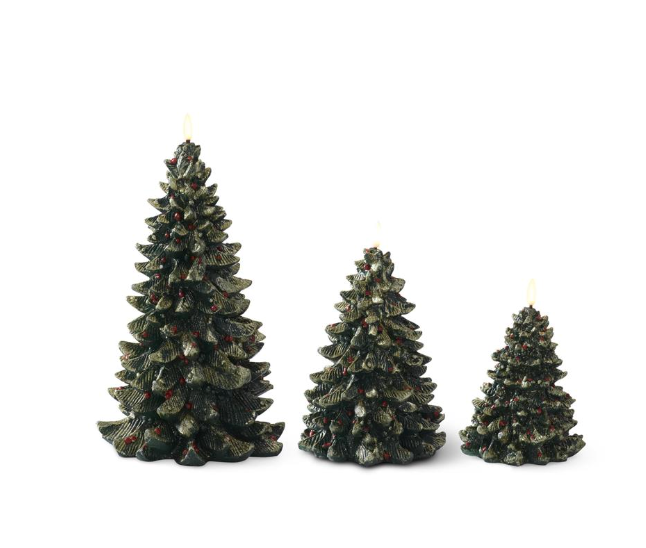 Gold Glittered Green Resin LED Christmas Trees