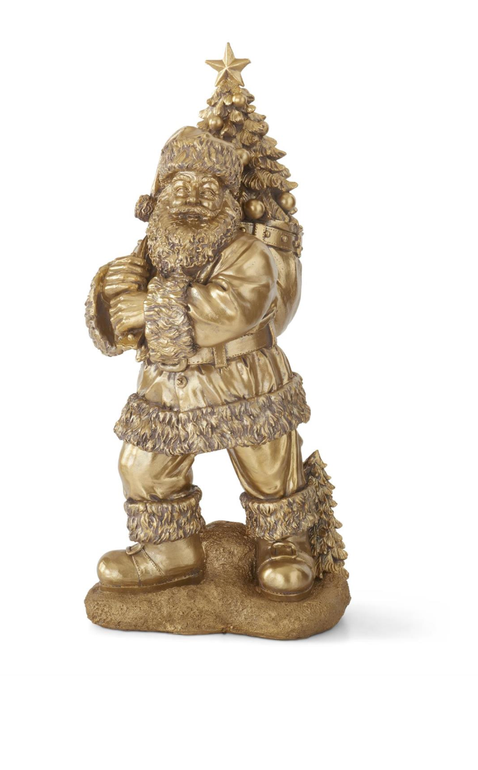 23" Resin Gold Santa Packing Gift Bag