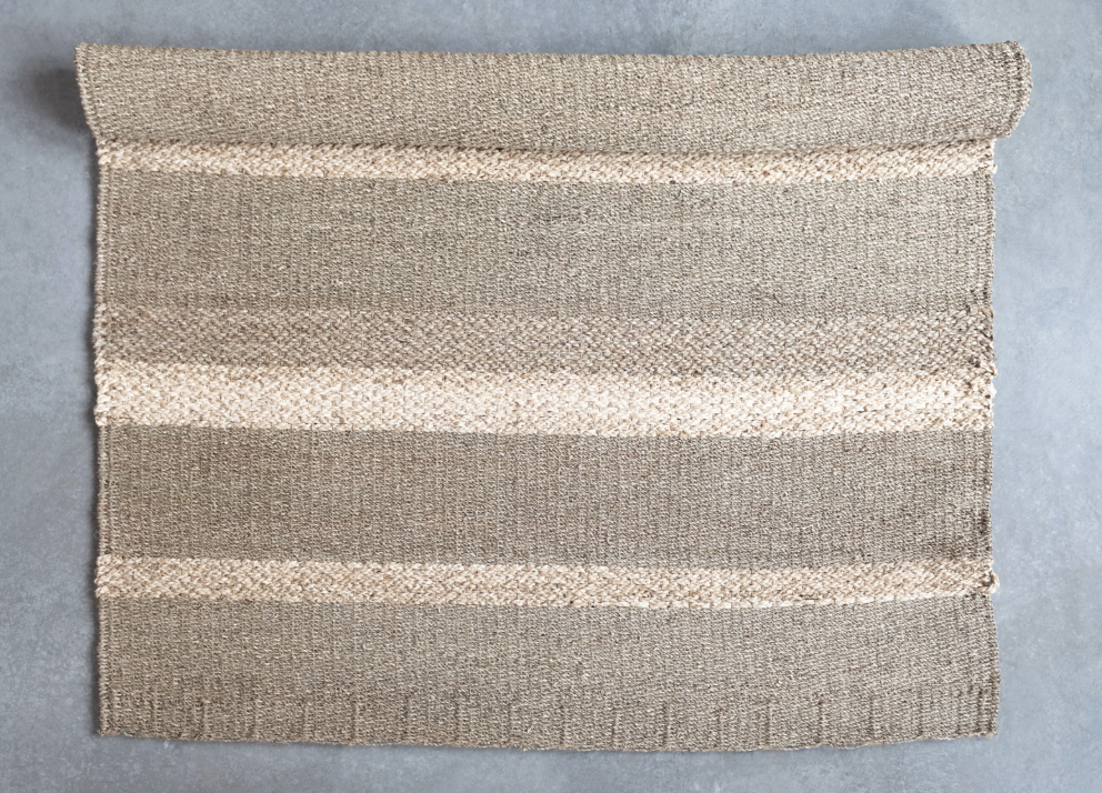 Hand-Woven Seagrass and Corn Husk Rug with Stripes