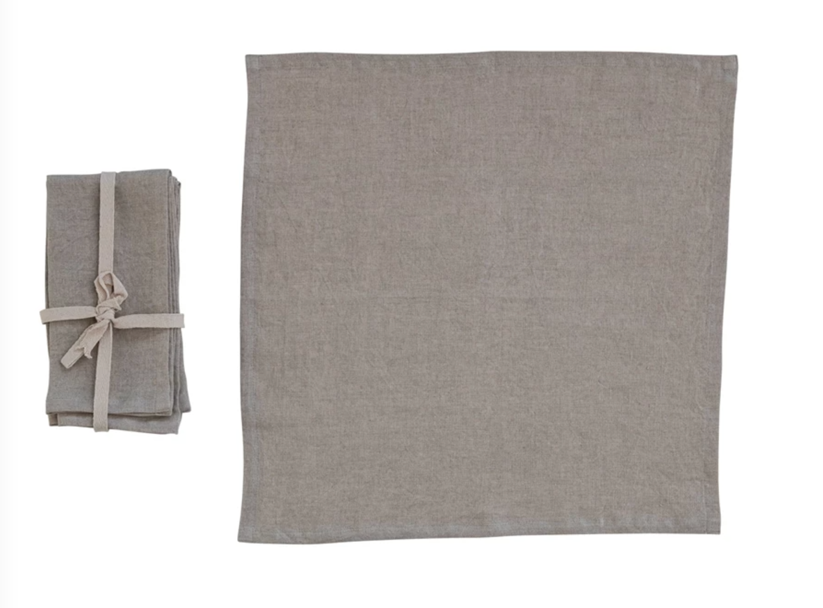 Square Stonewashed Linen Napkins 18" , Set of 4