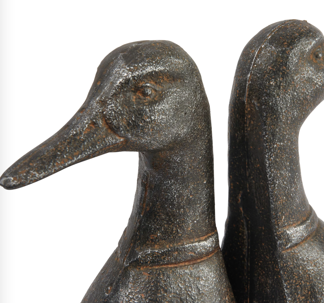 Cast Iron Duck Head Bookends, Distressed Black, Set of 2