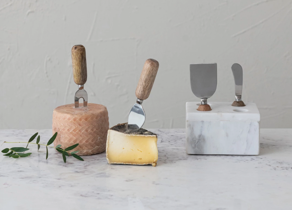 Marble Stand Cheese Servers w/ Wood Handles