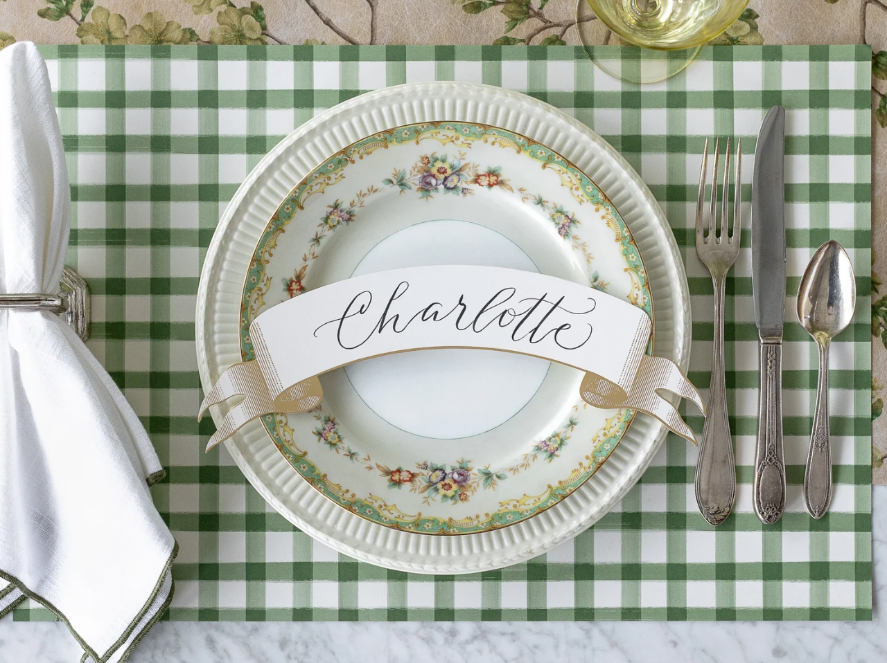 Dark Green Painted Check Placemat