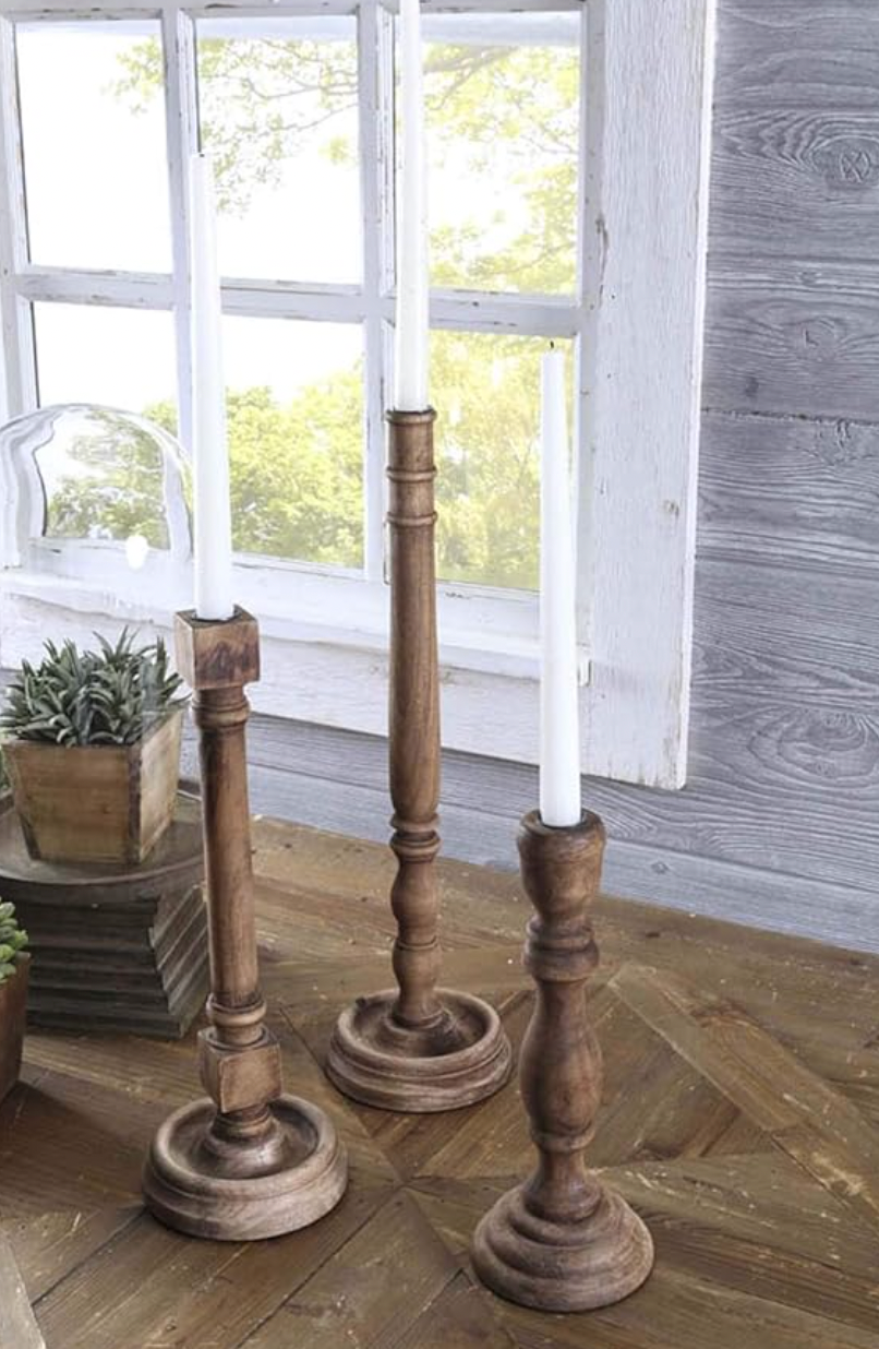 Brown Wood Taper Candleholders