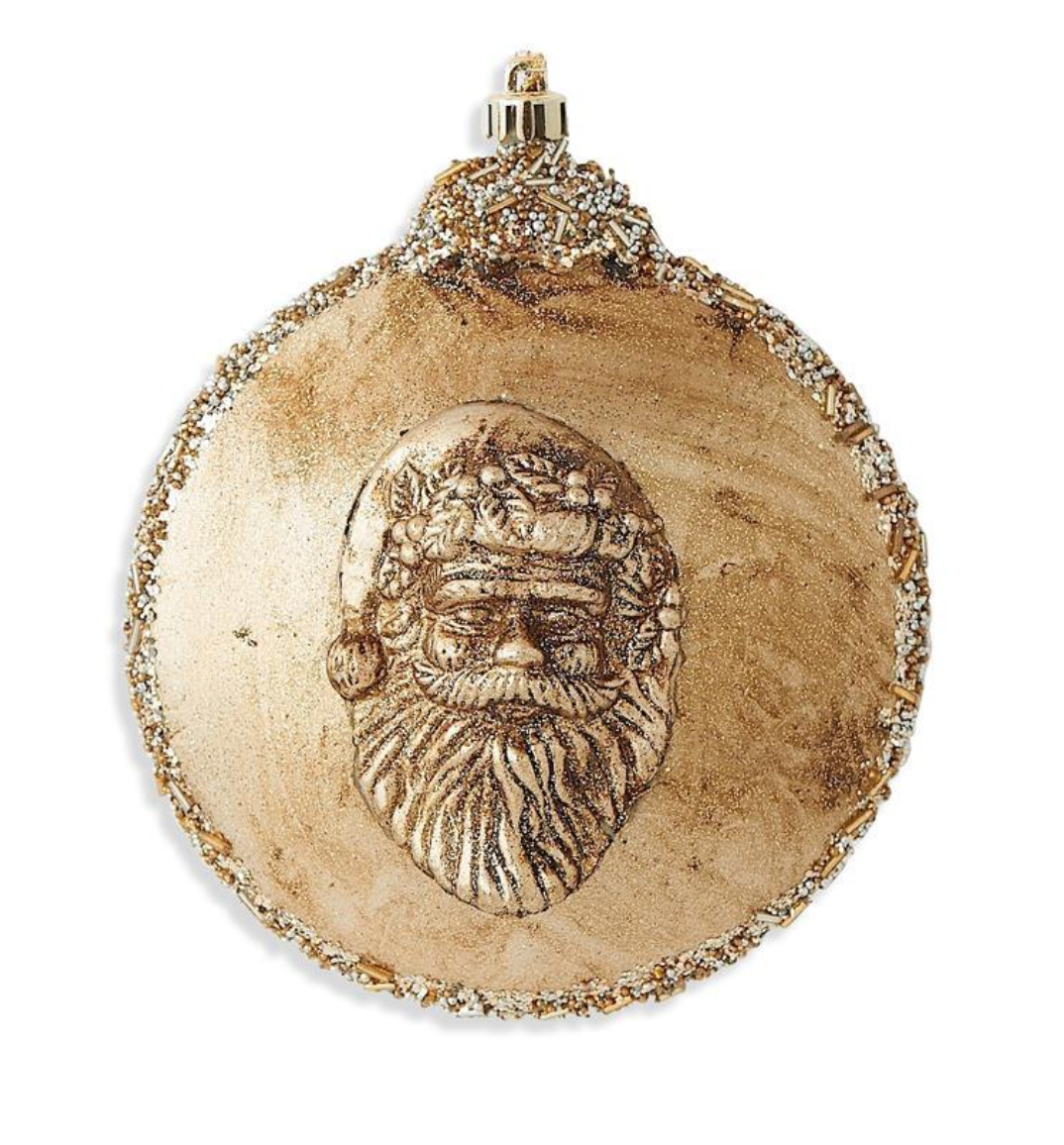 7" Round Gold Santa Head Shatterproof Ornament
