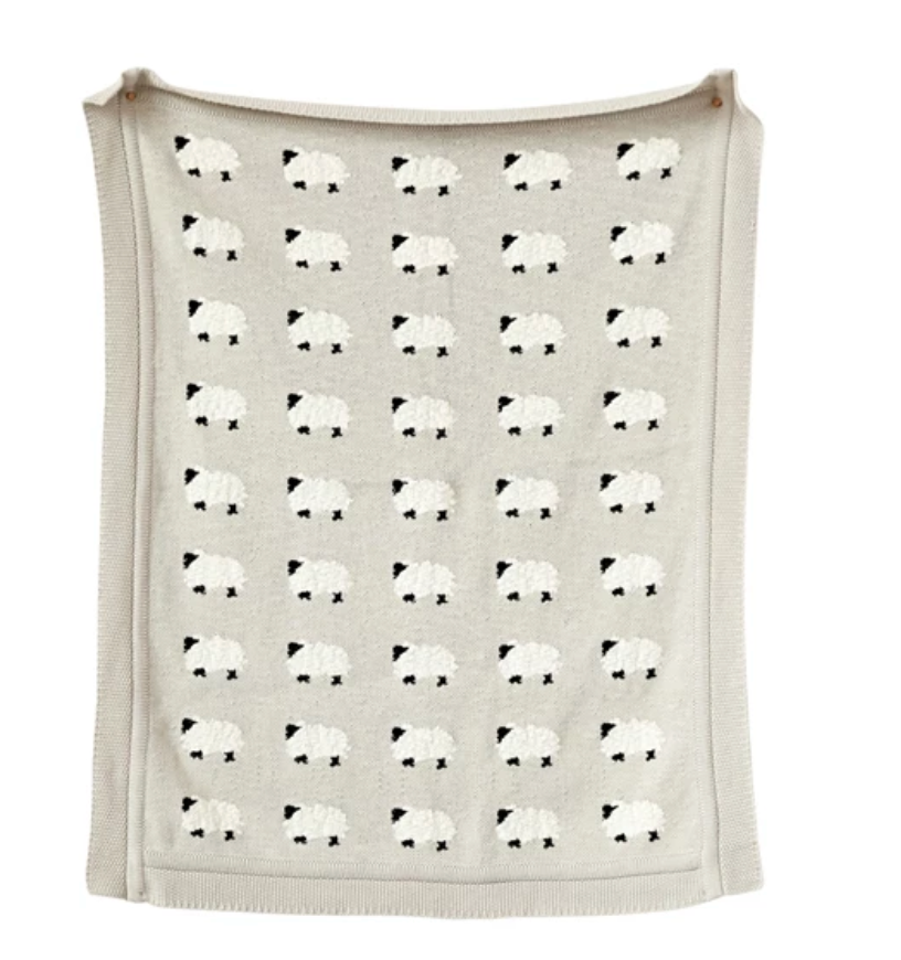 Cotton Knit Baby Blanket- Sheep