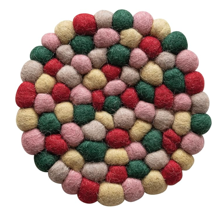 Handmade Wool Felt Ball Trivet- Multi Color