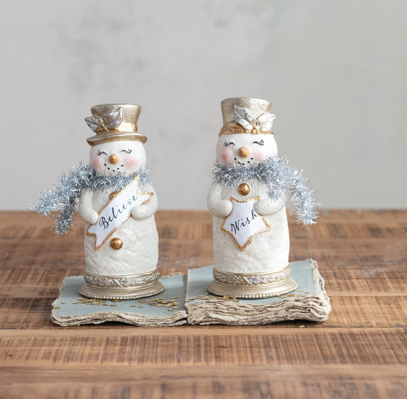 Resin Snowman with Glitter Tinsel Scarf & Sign