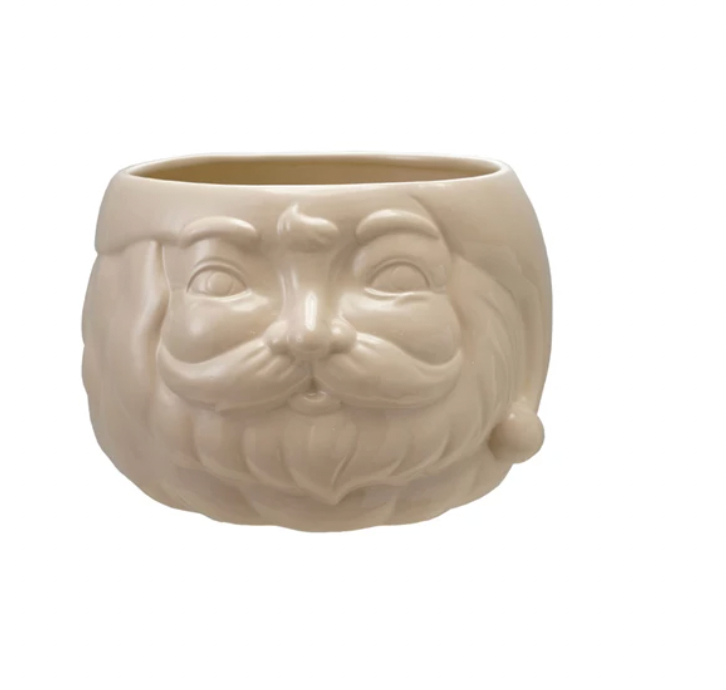 Stoneware Santa Head Shaped Bottle Cooler- Whtie