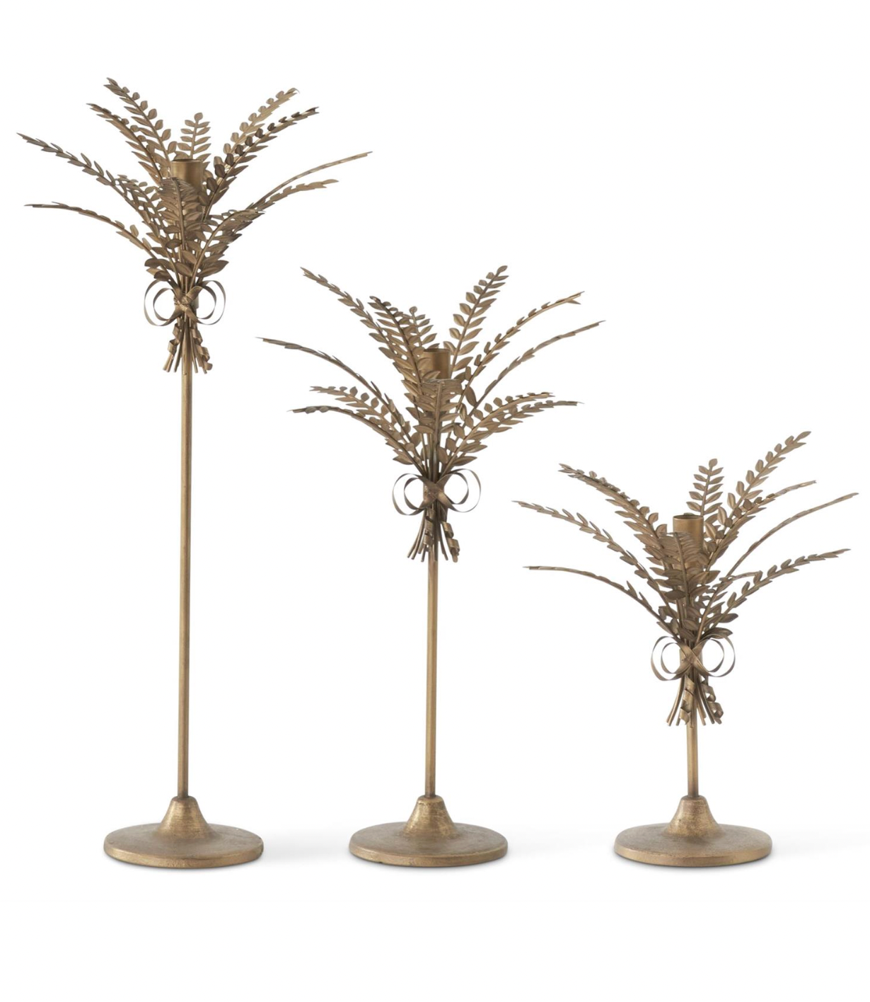 Antique Gold Metal Wheat Taper Candleholders