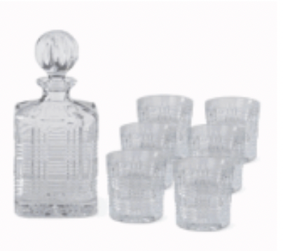 Grid Pressed Decanter & 6 Glasses Set
