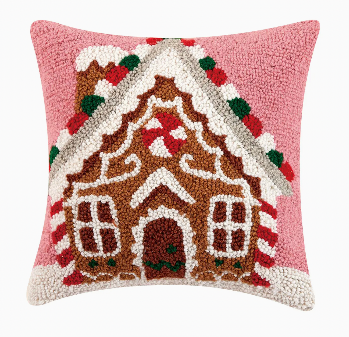 Gingerbread House with CandyCane Hook Pillow
