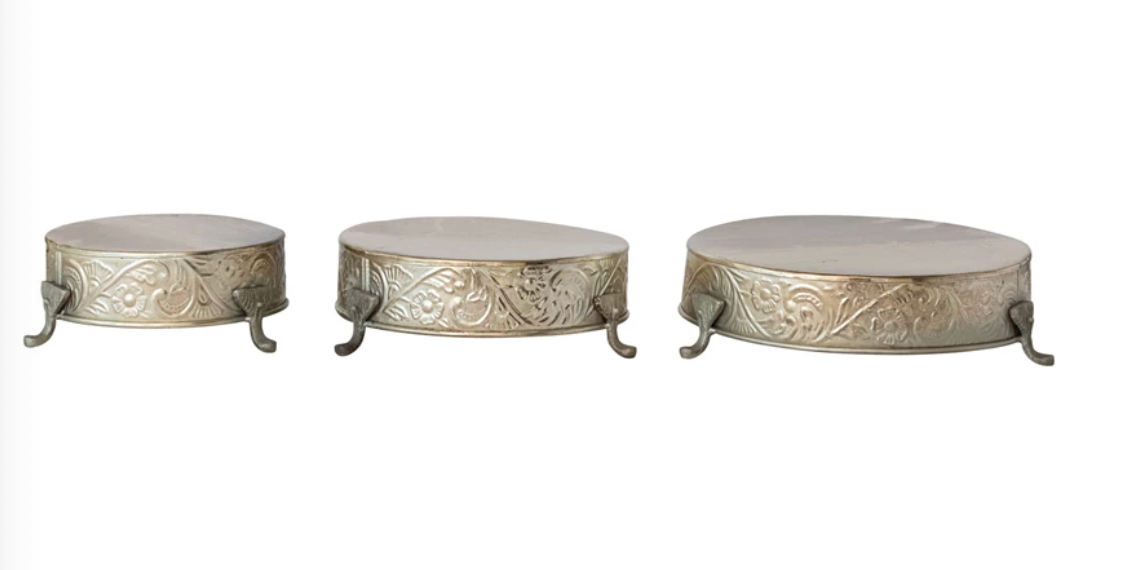 Decorative Embossed Metal Footed Pedestals
