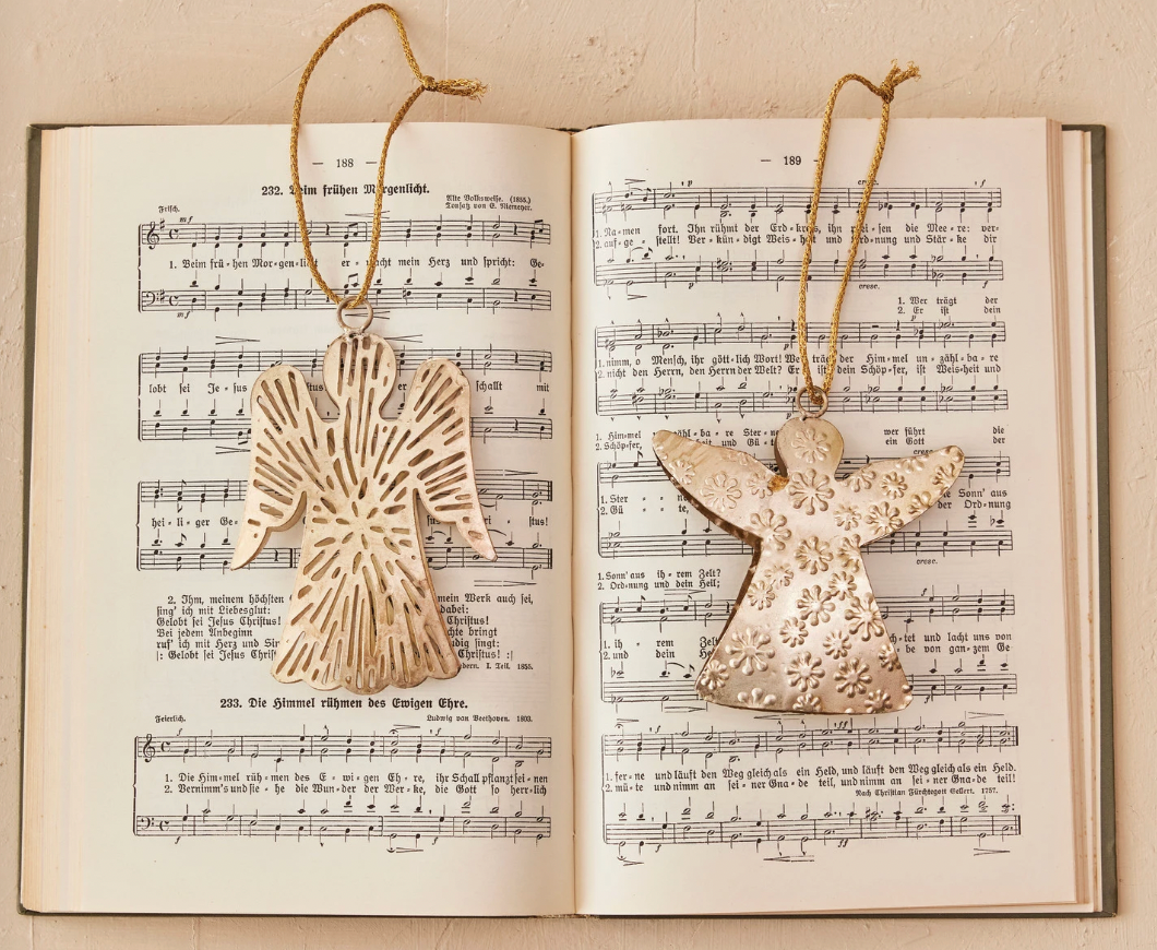 Metal Angel Ornament with Embossed Flowers/Cut-Outs
