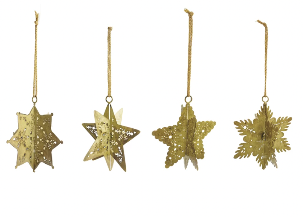 Metal 3D Snowflake Ornament w/ Cut-Outs, Antique Gold Finish