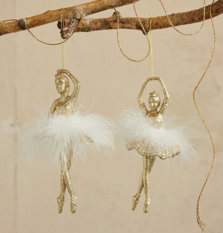 Plastic Ballerina Ornament with Feather Skirt