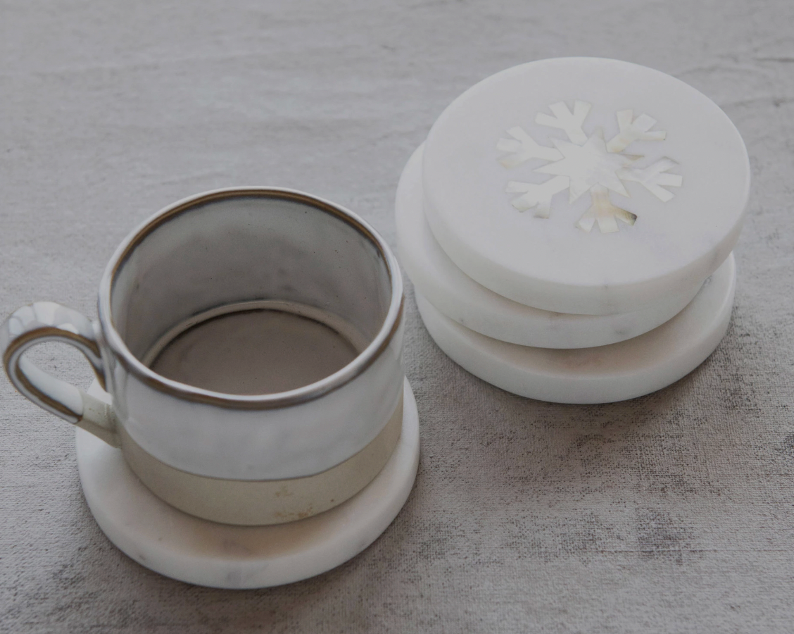Marble Coasters with Snowflake Inlay (Set of 4)
