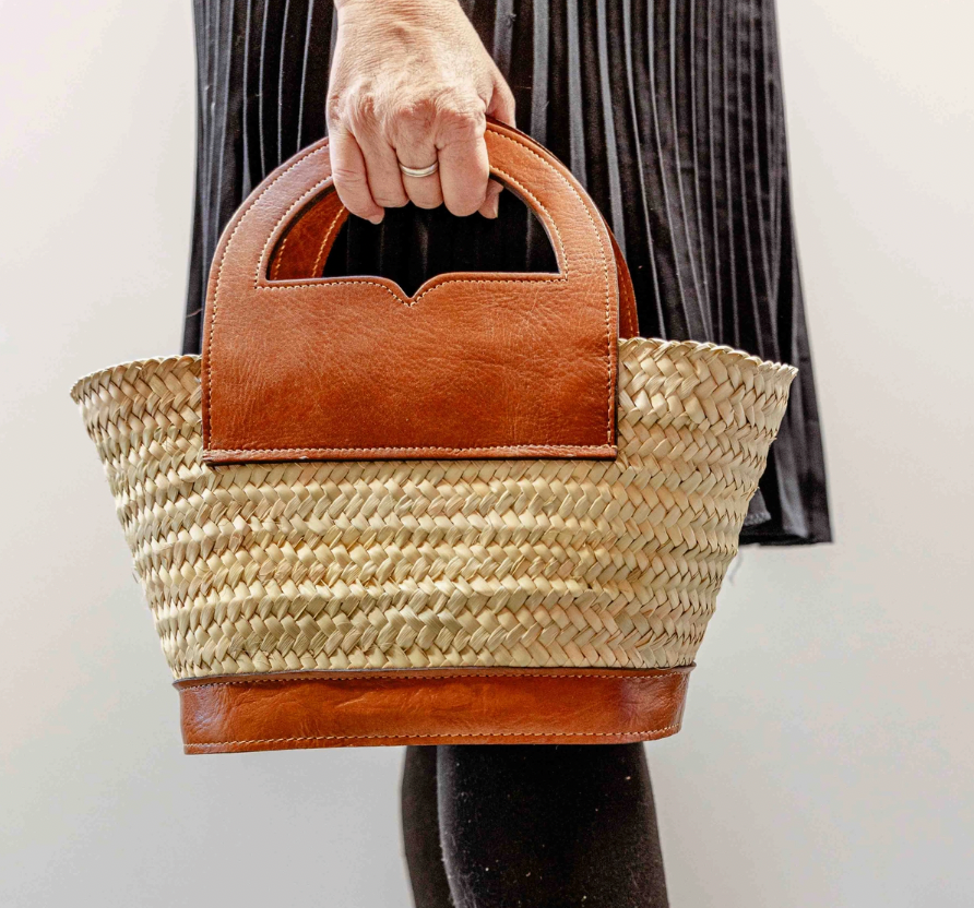 Half Circle Leather Trim Handbag