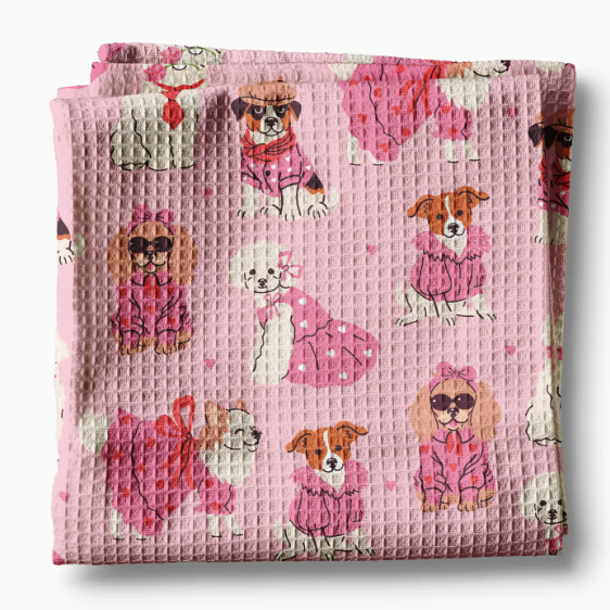 Valentine Dogs Waffle Weave Towel