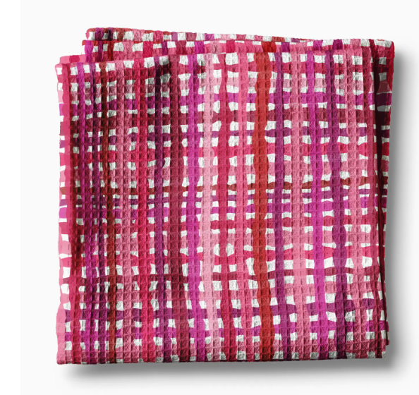 Gingham Stripe Pink Kitchen Towel