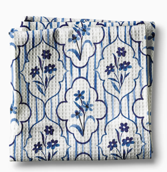 Chinoiserie Blue Bow Floral Kitchen Towel