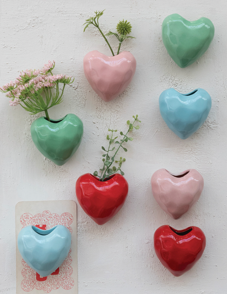 Stoneware Heart Shaped Mini Vase with Magnet