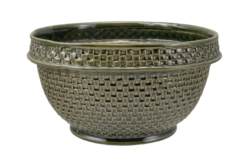 Green Stoneware Basket Weave Bowl