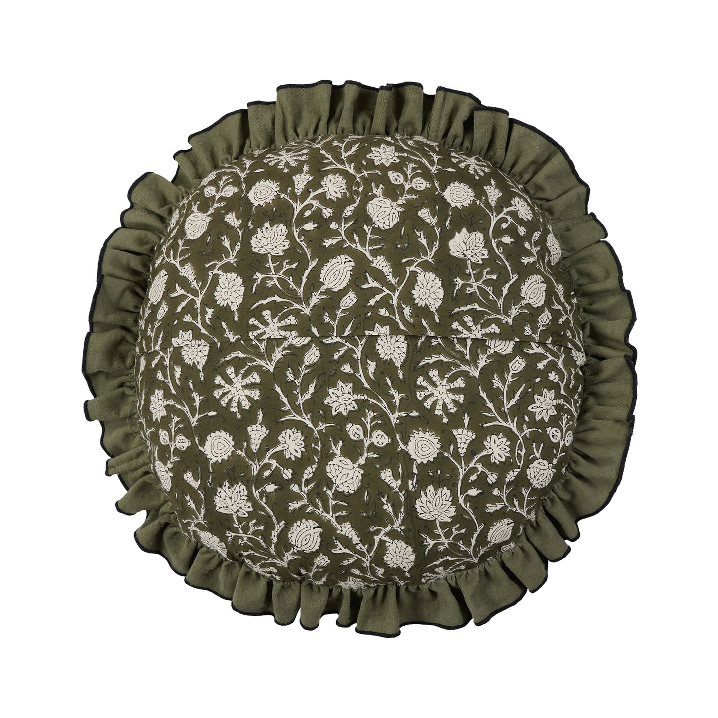 Block Print Round Ruffle Vine Pillow