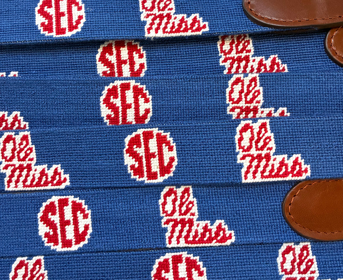 Ole Miss & SEC Blueberry Needlepoint Belt
