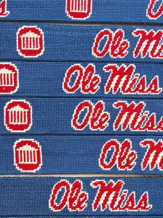 Ole Miss Script & Lyceum Blueberry Needlepoint Belt