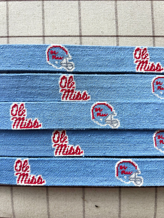 Ole Miss Script & Football Helmet Needlepoint Belt