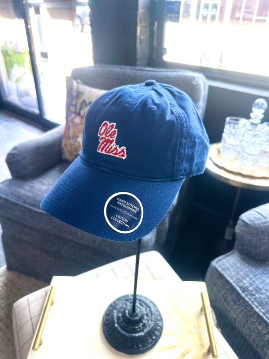 Ole Miss Navy Needlepoint Hat