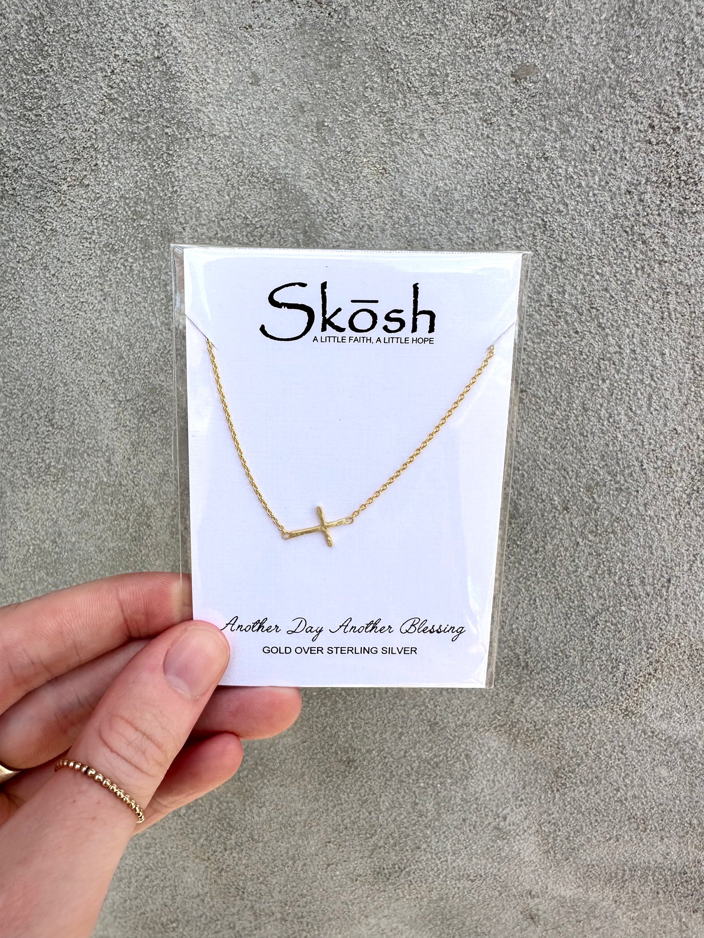 Hammered Sideways Cross Necklace