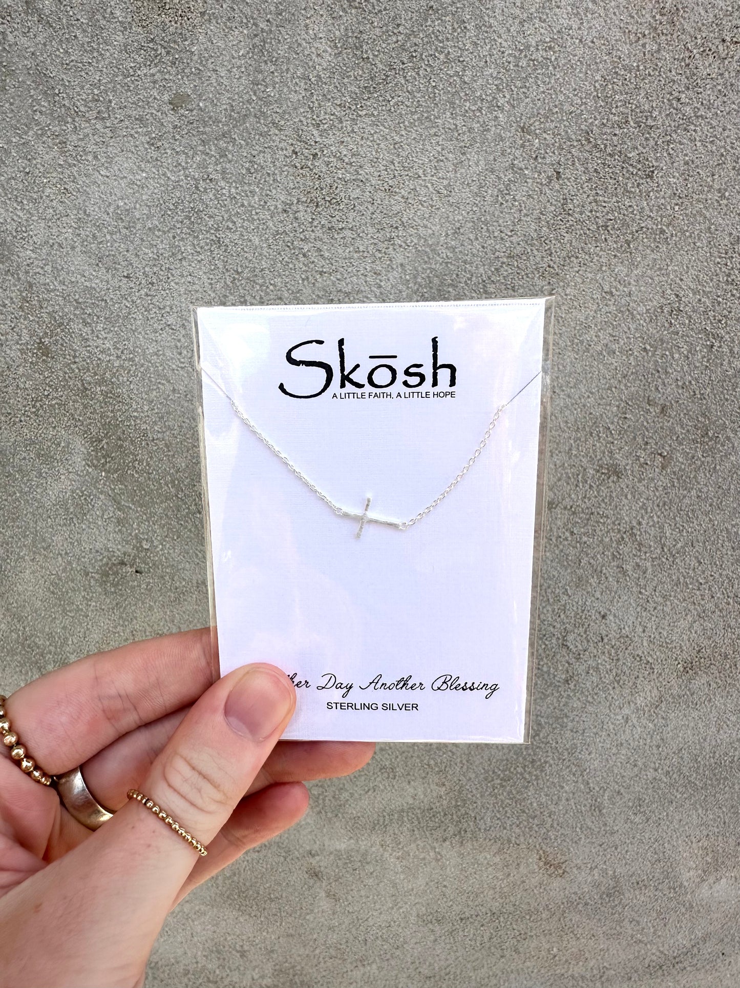 Hammered Sideways Cross Necklace