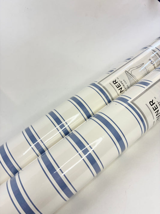 Cornflower Blue Linen Stripe Table Runner