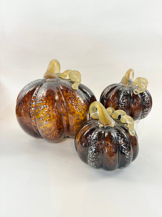 Brown Hand Blown Glass Speckled Pumpkin